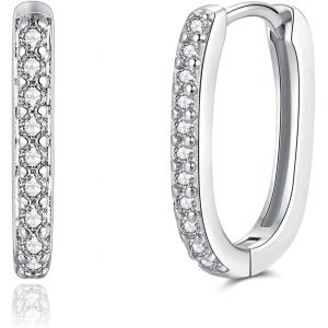 Petites Créoles En Argent Sterling 925 - Ovales - Hypoallergéniques - Avec Zircone - Pour Le Sommeil - Pour Femme Et Fille - Neuf