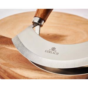 1760 Hachoir Demi-Lune Couteau &Agrave; Herbes En Acier Inoxydable Avec Planche En Bois D'acacia 2 Lames Natur - Neuf