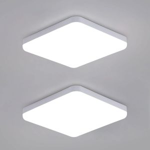 Plafonnier Led Carr&eacute; 32w,2 Unit&eacute;s Luminaire Plafonnier Etanche Ip54,3600lm 6500k Blanc Froid,Plafonnier Salle De Bain Cuisine Couloir Balcon 25cm - Neuf