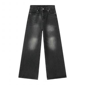 Jean Homme Coupe Droite En Denim Stretch Avec Poches, Style Ample Effet Us&eacute;, Gris, Taille M - Neuf