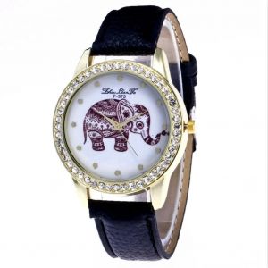Zhoulianfa Fashionable Leisure Lichee Cuir &Eacute;l&eacute;phant Quartz Montre-Bracelet F-375-A (Noir) - Neuf