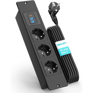 Prise Encastrable,Multiprise Electrique 3 Prises et USB C,Multiprise Encastrable pour Plan de Travail,Cuisine,Bureau,3500W/16A,Multiprise Encastr&eacute;e avec 1.8M C&acirc;ble,Noir - Neuf