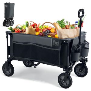 Ulteronixshop-Chariot de Plage Pliable &agrave; roulettes Tout Terrain, Chariot de Jardin Poign&eacute;e R&eacute;glable Charrette pour Ext&eacute;rieur Camping Pique-Nique BBQ Match Support 100kg - Neuf