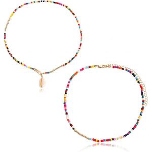 2 Pcs Collier Bohème Coquillage Collier Perles Colorées Collier Bohème Été Collier Ethnique Plage Collier Superposé Bijoux Femmes Et Filles - Neuf