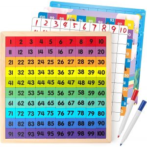 ChenQuanSarl-Bois Math Hundred Board 1-100 Chiffres Apprentis Jouets &Eacute;ducatifs Color&eacute; Montessori Comptage Jeu De Soci&eacute;t&eacute; Pour Pr&eacute;scolaire 3 4 5 Ans Gar&ccedil;ons Filles - Neuf