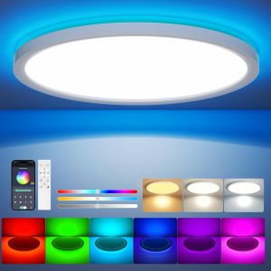 Ulteronixshop-Lampe De Plafond Led Dimmable Avec T&eacute;l&eacute;commande, 24w Rgb Change Couleur, Plafonnier Rond Plat, 3000k-6500k, Contr&ocirc;le Intelligent Via App, Pour Chambre, Cuisine, Salon - Neuf