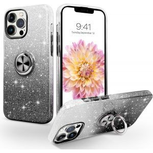 Kalanka-Coque Pour Iphone 13 Pro Max Avec Anneau Rotatif 360° Support De Voiture Magnétiqu, Paillettes Scintillantes Brillantes Etui Protection À Anti-Rayure Antichoc Housse, Dégradé Bleu - Neuf