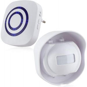 TRAHOO-Sonnette sans Fil Kit de Carillon de Porte Electrique avec 1 Récepteur et 1 Détecteur de Mouvement PIR Capteur Alerte Visiteur Alarme de Sécurité avec 38 Mélodies au 3 Niveau Volumes(Noir, Éta - Neuf