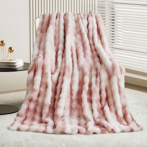 Tianyi-Couverture En Peluche Pour Le Canapé - Couverture En Fausse Fourrure De Lapin Super Douce, Couvertures Mignonnes Pour Les Femmes, Couvertures Légères Et Chaudes Pour Le Lit, Canapé, Sofa(Rose - Neuf