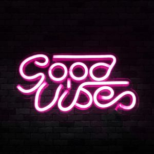 Good Vibes Led Panneau Lumineux, 33X19Cm Enseignes N&eacute;on D&eacute;coration Murale, Lampe N&eacute;onavec 2 Crochets Pour Bar, Pub, Magasin, Club, Maison, Chambre &Agrave; Coucher, Mariage, F&ecirc;te D'Anniversaire - Neuf