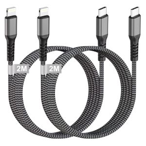 THEF-Cable USB C vers Lightning 2M Lot de 2[Certifiés MFi], Cable Lightning USB C Charge Rapide Câble Chargeur iPhone Nylon Cordon iPhone Fil Chargeur pour iPhone 14/13/12/11/X/8, Pad, AirPods - Neuf
