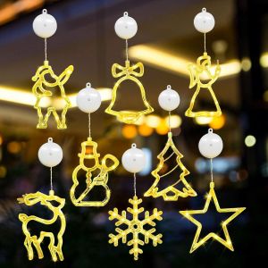 KAL-Fenêtre Noël Lumière 8 Pièces Led Lumière De Fenêtre À Ventouse, Guirlande Lumineuse Fenêtre Noël Decoration, Lumières De Noël Suspendues 3D Lumières De Ventouse De Noël - Neuf