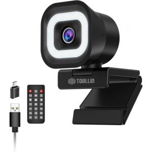 Webcam 4K avec Anneau Lumineux, télécommande, Mise au Point Automatique PDAF, 12 Millions de Pixels, Double Micro intégré, Zoom numérique 5X, Webcam pour Diffusion en Direct et appels vidéo - Neuf