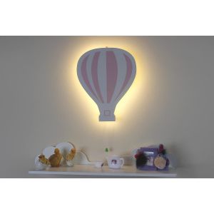 Veilleuse Murale En Bois En Forme De Montgolfi&egrave;re Blanc/Rose - Neuf