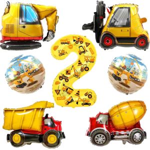 SJZG-7 Pi&egrave;ces Deco Anniversaire Tracteur,Ballons Tracteur 2 Ans,Ballon Anniversaire 2 Ans Garcon,Ballon De V&eacute;hicule D'Ing&eacute;nierie Pour Enfants Construction Th&egrave;me F&ecirc;te Deco - Neuf