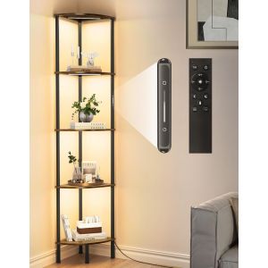 Lampadaire Sur Pied Salon Avec &Eacute;tag&egrave;re D'angle &Agrave; 5 Niveaux, 3 Temp&eacute;ratures De Couleur, Dimmable Avec T&eacute;l&eacute;commande & Contr&ocirc;le Tactile &iquest; Biblioth&egrave;que Moderne Pour Salon, Chambre, Bureau - Neuf