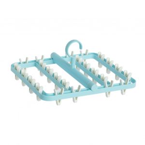 HJLIAN Etendoir a linge pliable Matrix avec 24 clips pour chaussettes, sous-vetements, culottes, bleu et blanc - Neuf
