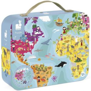 KASFL-Puzzle Enfant Monde 208 Pièces-Recto/Verso-Jeu Educatif Géographie-Apprentissage Motricité Fine Et Concentration-Dès 7 Ans,J02655 - Neuf