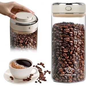 CMWS-Bo&icirc;te &agrave; caf&eacute; herm&eacute;tique en verre - 1700 ml - Avec valve de sortie - Pour grains de caf&eacute;, noix, cacao, feuilles de th&eacute; - Neuf