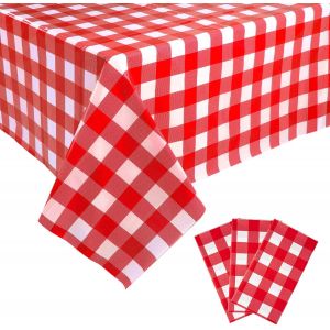 3 Pack De Nappes En Plastique Vichy Rouge 137x274cm, Nappes Rectangulaires À Carreaux Jetables, Couvertures De Table Imperméables Et Anti-Éclaboussures Pour Les Fournitures De Fête - Neuf