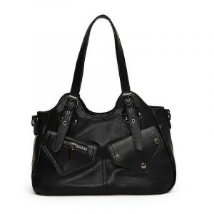 Sac &agrave; main Vintage Femme Ville Sac Slouchy Sac Fourre-tout Grand Sac &agrave; Bandouli&egrave;re en Cuir Plaine Sac Style Punk Sac Bandouli&egrave;re Femme pour Voyage Noir A1 Noir - Neuf