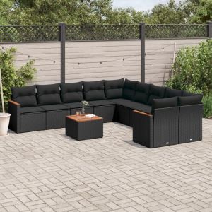 Prolenta Premium - Salon De Jardin 11 Pcs Avec Coussins Noir R&eacute;sine Tress&eacute;e - Neuf