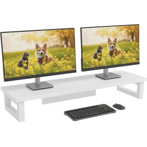 Ulteronixshop-Rehausseur Ecran, 91x26cm Rehausseur Ecran PC Bureau Support 2 Moniteur R&eacute;Hausseur &eacute;Cran Ordinateur, Support Double Ecran PC Laptop Monitor Stand Desk Shelf (Blanc, 91x26x12,5cm) - Neuf