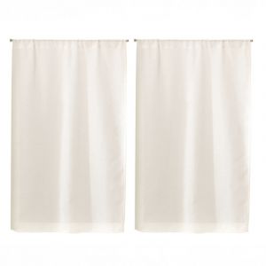 Paire De Petits Rideaux Unis En Etamine Blanc 70x120 Cm - Neuf