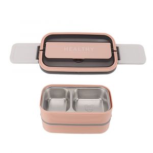 (1400ml Rose)Boîte À Double Couche 316 Compartiment Inox Portable Ob - Neuf