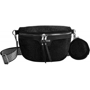 KALANKA-Sac Banane Femme avec Strass, Cuir PU Sac Bandoulière avec Porte Monnaie Amovible, Sacoche Banane Bandoulière pour Fête, Festival, Sport - Neuf
