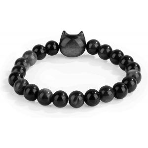 Meimie-Bracelet Chat,Bracelets Obsidienne Noire Naturelle 8mm Bracelet Perles Chat Bijoux Pour Chat Fournitures Décoration Richesse Prospérité Bonne Chance Cadeau Parfait Pour Femmes Et Hommes - Neuf