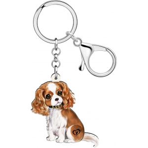 Kal-Acrylique Cavalier King Charles Spaniel Chien Porte-Cl&eacute;s Chiot Animal De Compagnie Bijoux Cadeaux Pour Femmes Filles Enfants Amoureux Des Chiens Voiture Porte Clef - Neuf