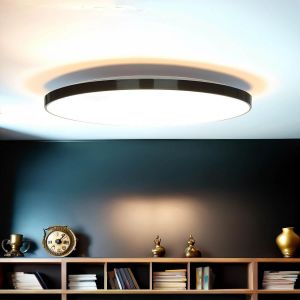 Plafonnier Led Pour Salle De Bain Rond Ø 23 Cm H : 5 Cm Plat Ip44 Noir Blanc 4000 K 1840 Lm Blanc Neutre Faible Éblouissement Plafonnier Salle De Bain - Neuf