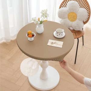 Sjzg-Nappe Ronde Exterieur Imperméable Jardin Cuir Pu Lavable Anti Taches Cuisine Nappe De Table Pour Anniversaire Fête Table, Avec Bord Élastique (Chameau,Table Diamètre 80cm) - Neuf