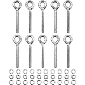 Lot De 10 Vis &Agrave; ?il M5 Avec Longue Tige,En Acier Inoxydable 304,Bobine De Soudage Ferm&eacute;e,Tige Filet&eacute;e Pour Hamac,Chaise &Agrave; Bascule,Jardin,Bateau,Yacht,Marine - Neuf