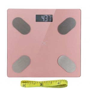 Balance electronique multifonction Bluetooth, IMC, analyseur de sante corporelle domestique, mesure de la graisse, poids, alimentee par batterie, rose - Neuf
