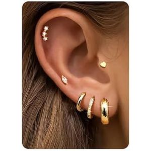 Kal-Lot De 6 Paires De Boucles D'oreilles Pour Femme - Mini Crèmes Huggie Plaqué Or 14k Hypoallergéniques, Clous Pour Piercings Multiples (Or/Argent) - Neuf