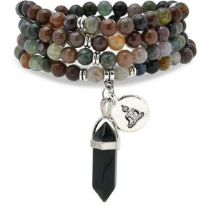Eryi-Bracelet Mala 108 Perles Naturelles Collier De Pleine Conscience Avec Breloque Bouddha Yoga Zen Et Pendentif Prisme Hexagonal En Quartz Reiki - Neuf