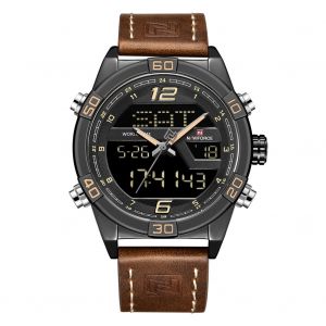 Montre-Bracelet A Quartz Etanche Naviforce Pour Homme, Tendance, Avec Bracelet En Pu (Boitier Noir + Kaki) - Neuf