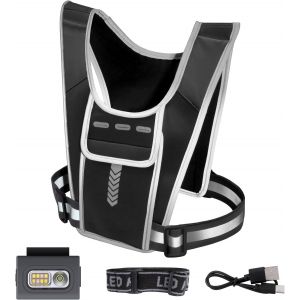 Gilet De Sport Réfléchissant Haute Visibilité Avec Lumière Stroboscopique Matériau Sbr Sécurité Nuit Course Vélo Bords Et Motifs Réfléchissants Accrocheurs Taille Unique.[B2216] - Neuf