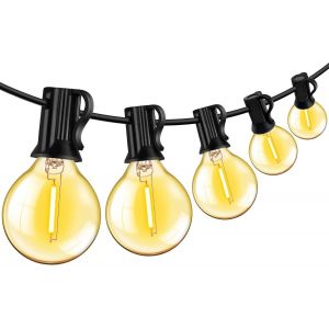 KAL-Guirlande Lumineuse Led D'Extérieur, 15M/50Ft 25+1 G40 Ampoules Guirlande Lumineuse Ampoules Étanche Intérieur Extérieur Pour Jardin, Fête, Terrasse, Mariage, Chambre, 2200K Blanc Chaud - Neuf