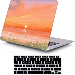 Coque Compatible avec MacBook Air 13 Pouces 2021 2020 M1 A2337 A2179 A1932 avec Touch ID Boîtier en Plastique Dur Mince et Housse de Clavier pour Nouveau Air 13,3 Pouces, Sunset Orange - Neuf