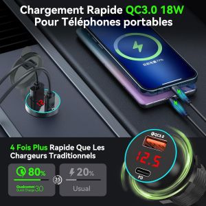 Prise Usb 12v Prise Usb C Voiture,Pd20w Qc18w Prise 12v Encastrable Pour Iphone Android,Adapt&eacute; &Agrave; La Voiture Bateau Marine - Neuf