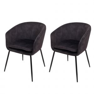 Lot de 2 chaises de salle &agrave; manger HWC-O28, chaise de cuisine chaise rembourr&eacute;e, tissu/textile (340g/m&sup2;) m&eacute;talgris fonc&eacute; - Neuf
