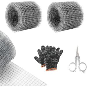 KALANKA-Grillage Anti Rongeur 2 Rouleaux Livré avec Gants et Ciseaux, Maille Fine en Galvanisé 10cm x 6m, Clôture de Protection Rigide, Grillage à Poule Polyvalent Barrière Anti Souris Anti Rat pour - Neuf