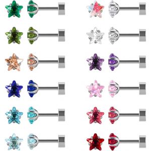 Lot De 12 Paires De Boucles D'oreilles À Tige En Acier Inoxydable Chirurgical À Dos Plat En Forme De C?ur,Étoile Carrée En Forme De Larme,Plaqué Or,Oxyde De Zirconium.[X1094] - Neuf