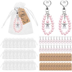 lbgwp60-24 Pièces Porte-Clés Ange En Perles, Pendentifs Ange Gardien Porte-Clés, Angel Baptism Keyring Avec Papier Kraft Etiquette Et Sacs En Organza Pour Baptêmes, Mariages, Fêtes, Festivals - Neuf