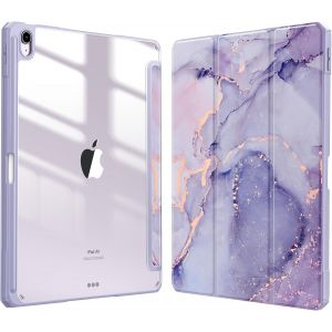 Coque Pour Ipad Air 13 Pouces M3/M2 (2025/2024) - [Rangement De Stylet] Coque Transparente Claire, &Eacute;tui Antichoc Avec Bord En Tpu Housse Pliable Sommeil/R&eacute;veil Auto, Marbre Lilas - Neuf