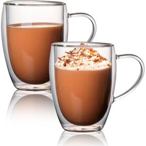 Lot De 2 Tasses &Agrave; Caf&eacute; &Agrave; Double Paroi 350 Ml, Verres &Agrave; Cappuccino, Latte Macchiato, Tasses &Agrave; Th&eacute;, Verres &Agrave; Caf&eacute;, Tasses &Agrave; Th&eacute;, Verres &Agrave; Double Paroi &iquest; Passe Au Lave-Vaisselle - Neuf