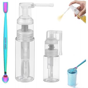 Mevronisshop-Lot De 2 Flacons Pulv&eacute;risateurs De Poudre Paillet&eacute;e En Plastique Transparent Pour Loisirs Cr&eacute;atifs, Scrapbooking, Fabrication De Cartes, 14 Ml Et 35 Ml Et 1 Cuill&egrave;re - Neuf